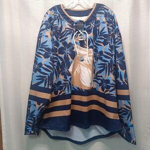 Men's‎ League Sweaters XL Custom Jersey Blue Gold Hawaiian Pope Holding Hotdog